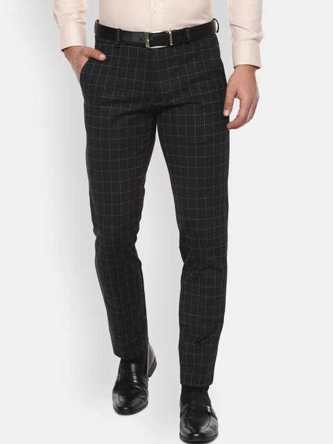 

Van Heusen Men Black & White Slim Fit Checked Formal Trousers
