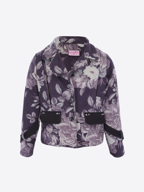 

CUTECUMBER Girls Navy-Blue & White Printed Woolen Pea Coat
