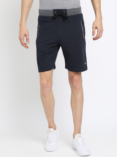 

Crocodile Men Navy Blue Solid Slim Fit Regular Shorts