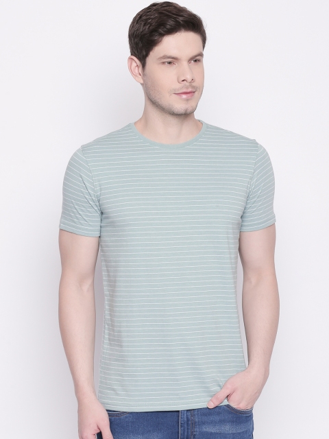 BYFORD by Pantaloons Men Green Striped Round Neck T-shirt