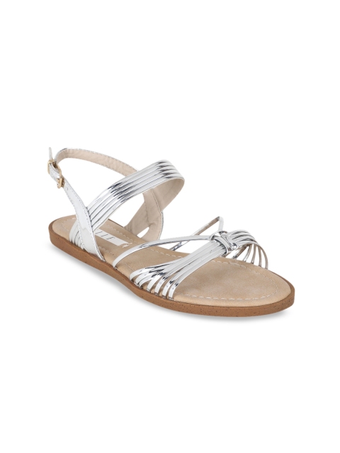 

ELLE Women Silver-Toned Solid Open Toe Flats