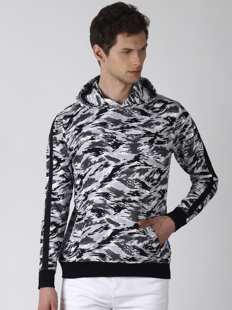 

Blue Saint Men Black & Grey Printed Hooded Sweatshirt