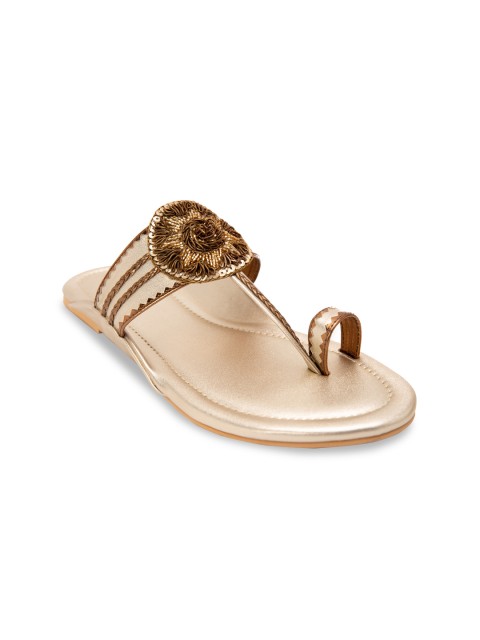 

Jivaana Women Gold-Toned & Beige Embellished One Toe Flats