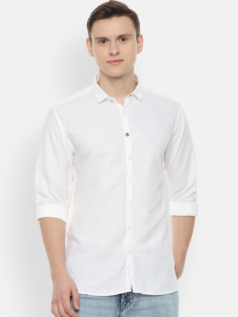 

V Dot Men White Slim Fit Solid Casual Shirt
