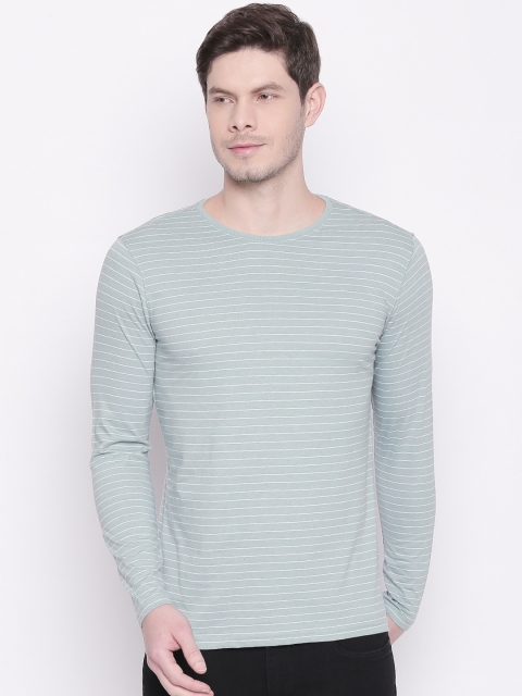 BYFORD by Pantaloons Men Green & White Striped Round Neck T-shirt