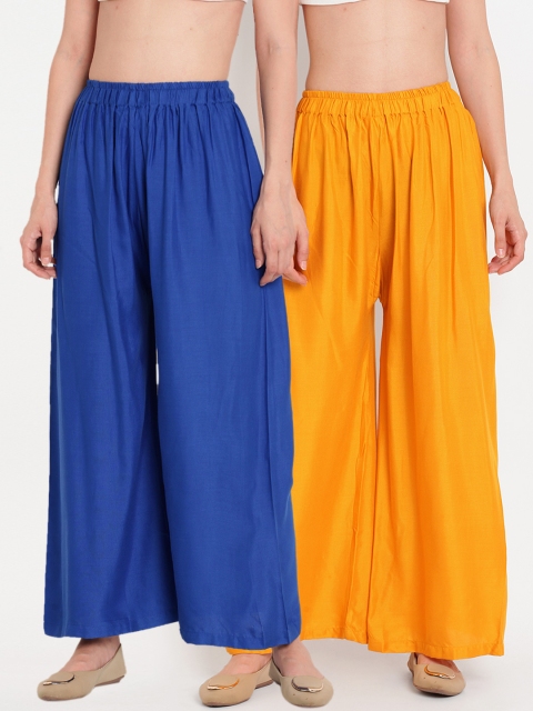 

TAG 7 Women Pack of 2 Solid Flared Palazzos, Blue