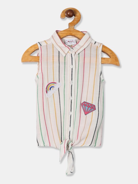 

Donuts Girls White Regular Fit Striped Casual Shirt