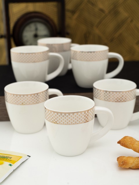 

White Gold White 6-Pieces Printed Porcelain Cups Set