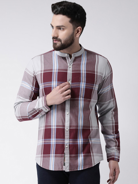 

Club York Men Maroon & Grey Slim Fit Checked Casual Shirt