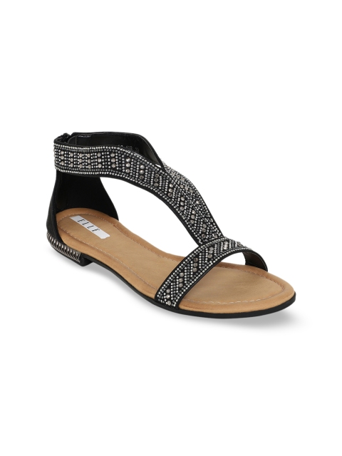 

ELLE Women Black Embellished Open Toe Flats