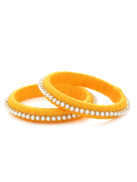

AKSHARA Girls Set of 2 Yellow & Gold-Toned Pearl Beaded Handcrafted Bangles