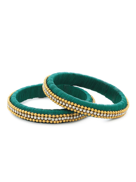 

AKSHARA Girls Set of 2 Green & Gold-Toned Stone-Studded Handcrafted Bangles