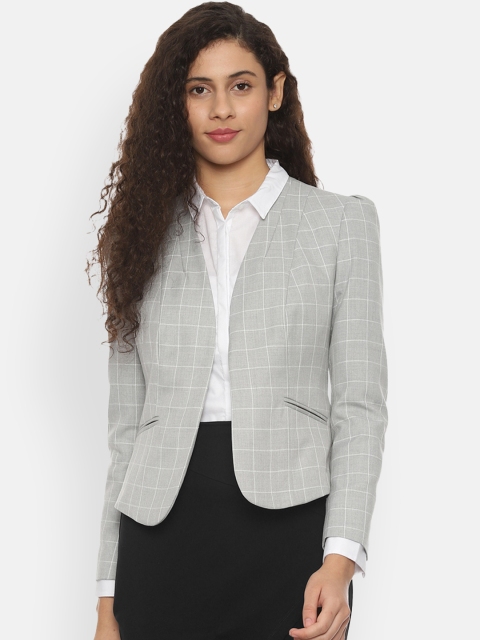 

Van Heusen Women Grey & White Checked Open-Front Blazer