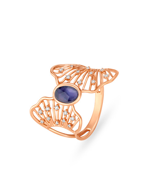 

Mia by Tanishq Women 14KT Gold Ring with Prong Diamonds and Blue Gemstone, Rose