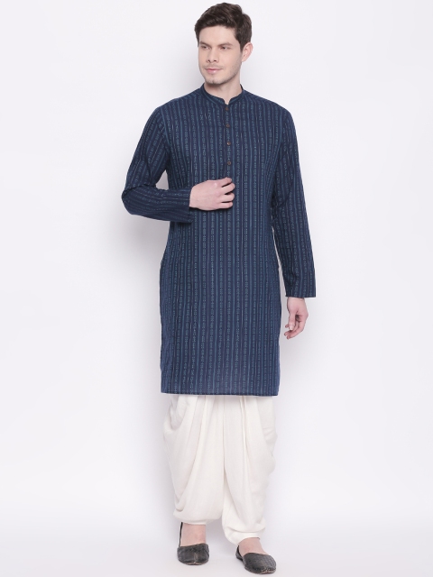 

indus route by Pantaloons Men Navy Blue Striped Straight Kurta