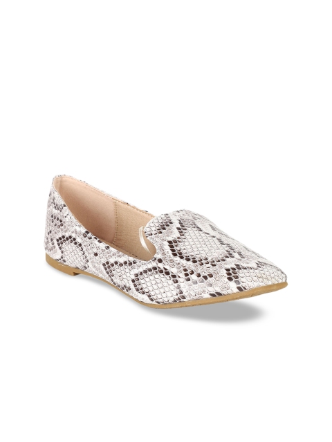 

ELLE Women White & Brown Snake Skin Textured Ballerinas
