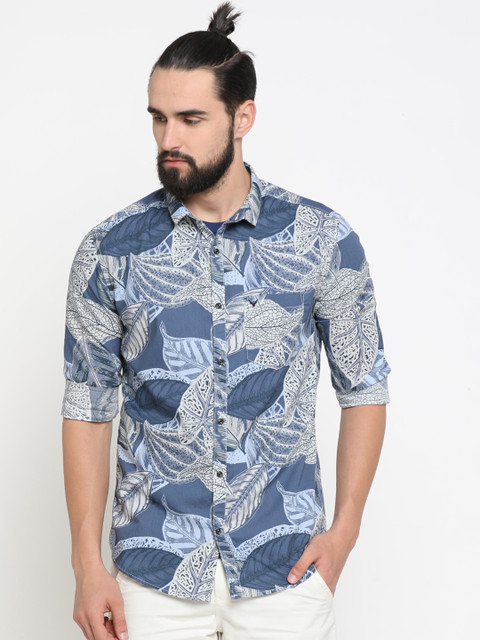 

SHOWOFF Men Blue & Grey Slim Fit Printed Casual Shirt