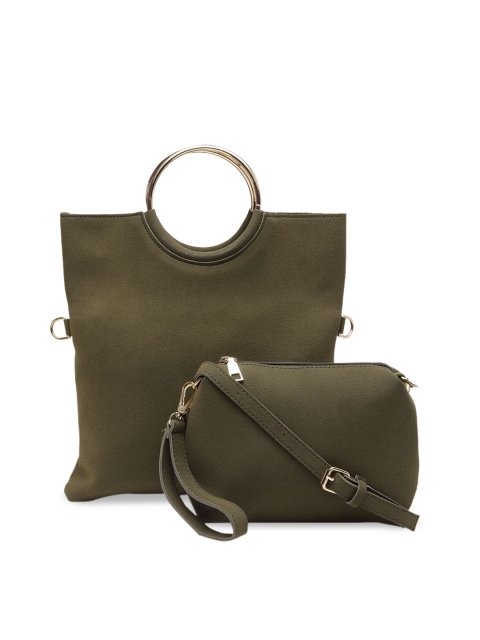 

DIVA WALK Olive Green Solid Handheld Leather Bag With Pouch