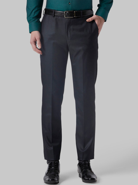 

Park Avenue Men Navy Blue Regular Fit Checked Formal Trousers