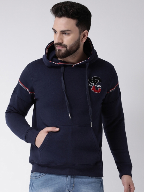 

Club York Men Navy Blue & Red Solid Hooded Sweatshirt