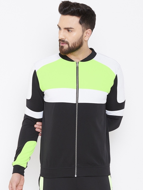 

FUGAZEE Men Black Colourblocked Reflective Strip Biker Jacket