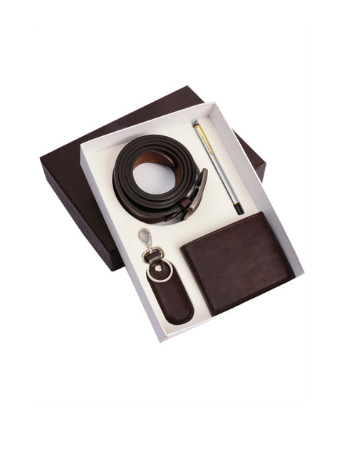 

BuckleUp Men Brown & Silver-Toned Accessory Gift Set