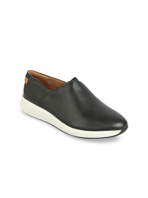 

Clarks Women Black Solid Leather Slip-On Sneakers