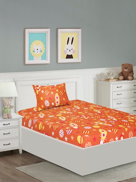 

Yellow Kite Rust Conversational 144 TC Cotton 1 Single Bedsheet with 1 Pillow Covers