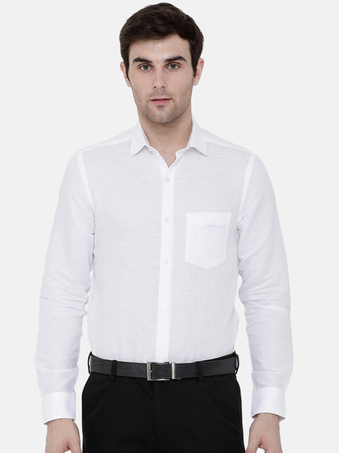 

CAVALLO by Linen Club Men Cotton Linen White Regular Fit Solid Formal Shirt