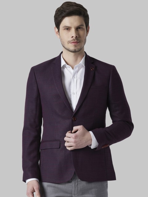 

Park Avenue Men Maroon Solid Single Breasted Formal Blazer