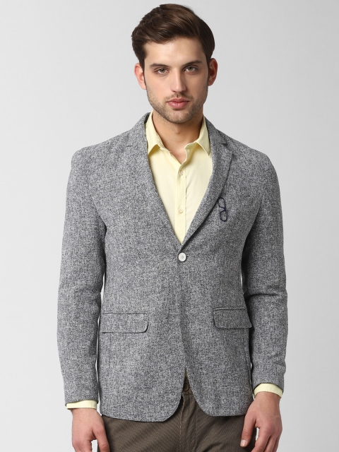 

Peter England Elite Men Grey Self-Design Single-Breasted Slim-Fit Blazer