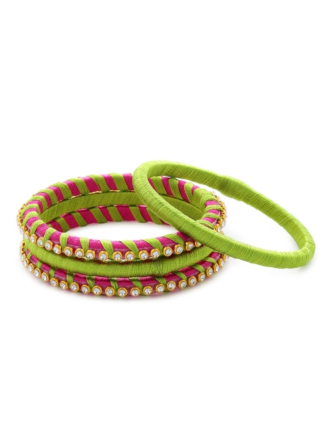 

AKSHARA Girls Set of 4 Pink & Green Stone-Studded Handcrafted Bangles