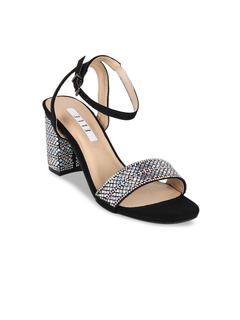 

ELLE Women Black & Silver-Toned Embellished Heels