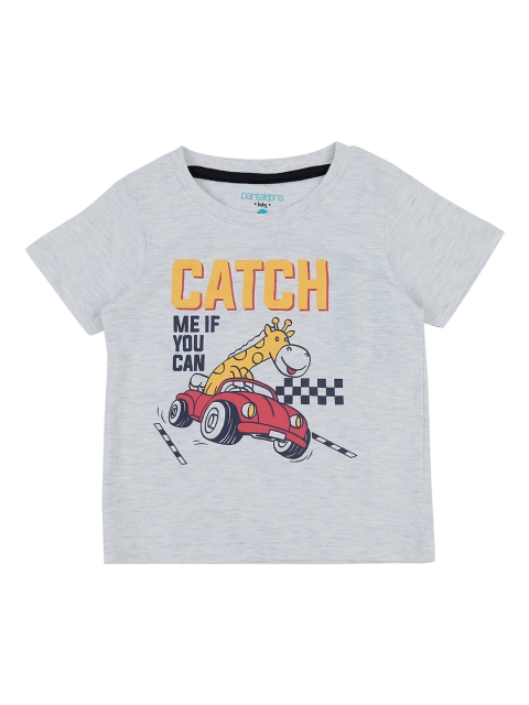 

Pantaloons Baby Infant Grey Melange Printed Round Neck T-shirt