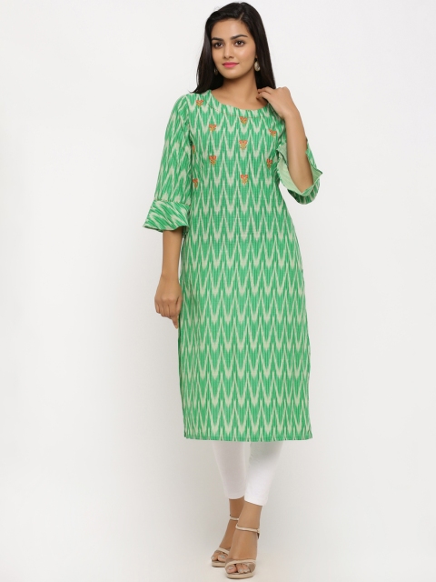 

BUYCLARA Women Green & Off-White Printed Straight Kurta
