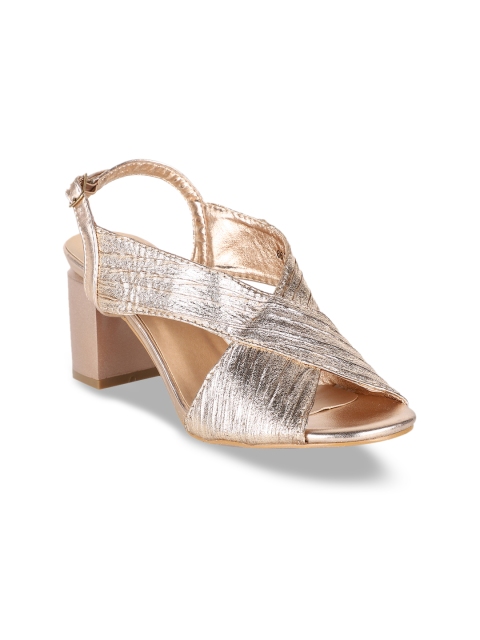 

ELLE Women Champagne & Silver-Toned Solid Block Heels