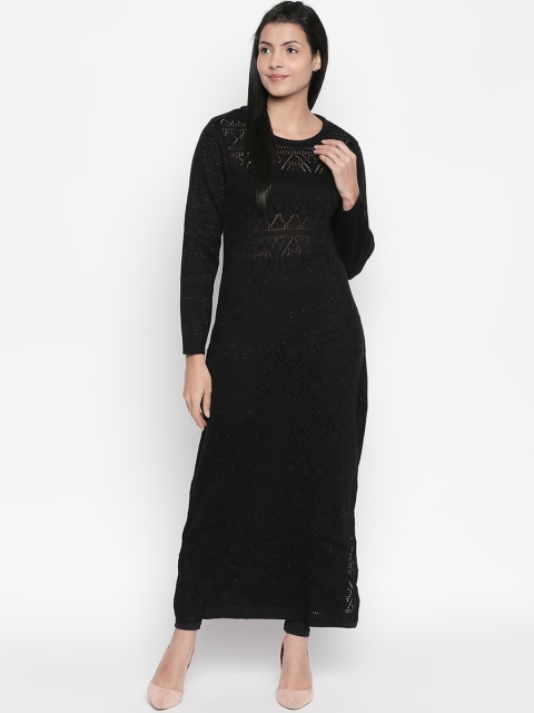 

RANGMANCH BY PANTALOONS Women Black Woven Design Straight Kurta