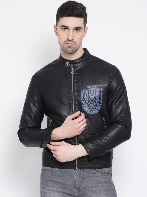 

Justanned Men Black Solid Biker Jacket