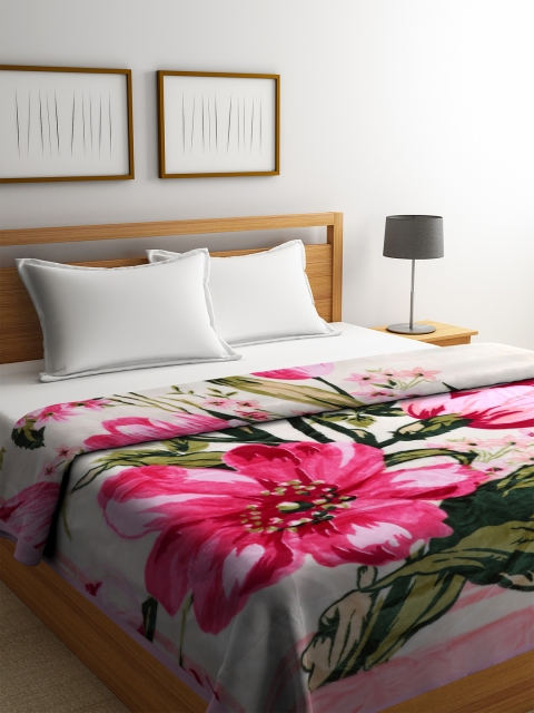 

BOMBAY DYEING Pink & Green Floral Heavy Winter 600 GSM Double Bed Blanket