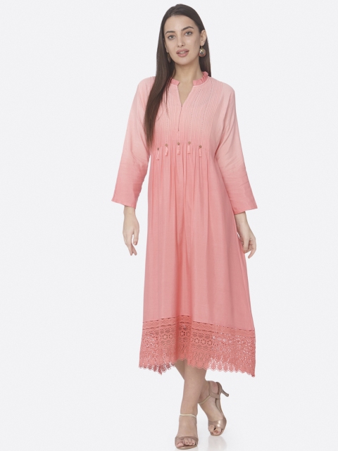 

RAISIN Women Peach-Coloured Solid Fit and Flare Dress