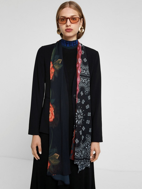 

Desigual Women Navy Blue Single-Breasted Denim Blazer With Printed Scarf