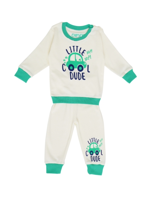 

Chipbeys Unisex Off-White & Green Printed Clothing Set