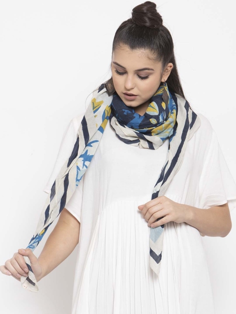 

J Style Women White & Blue Printed Scarf