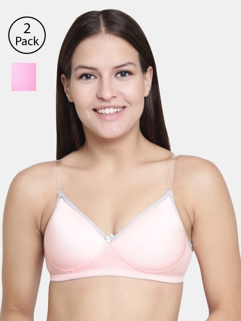

Floret Pack of 2 Solid Non-Wired Lightly Padded T-shirt Bras T3016, Rose