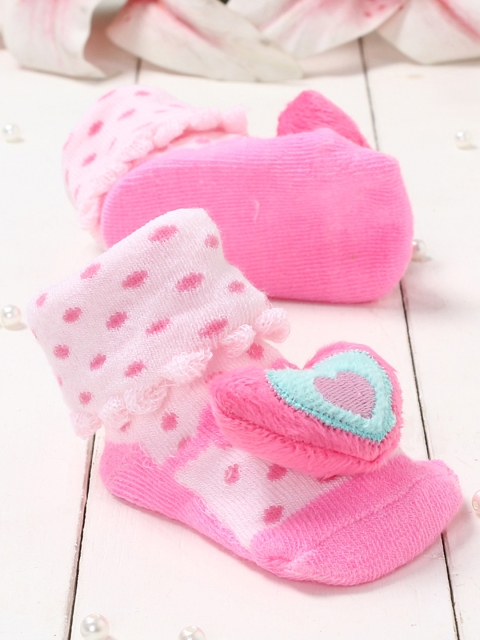 

Walktrendy Girls Pink Printed Booties with Heart Applique