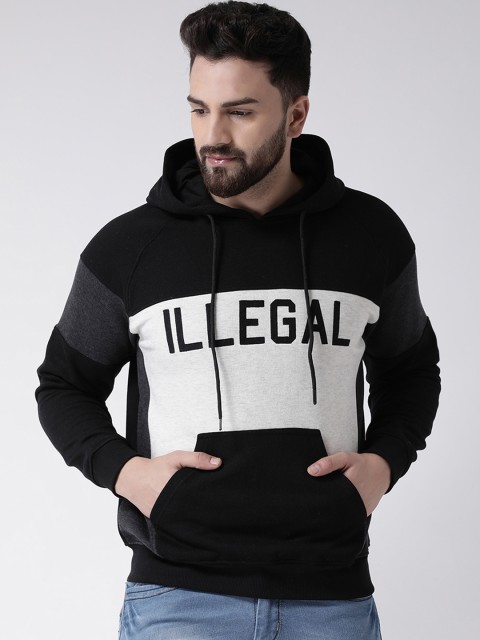 

Club York Men Black & White Colourblocked Hooded Sweatshirt