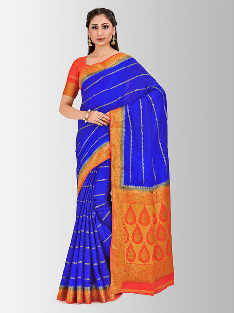 

MIMOSA Blue Poly Crepe Woven Design Mysore Silk Saree
