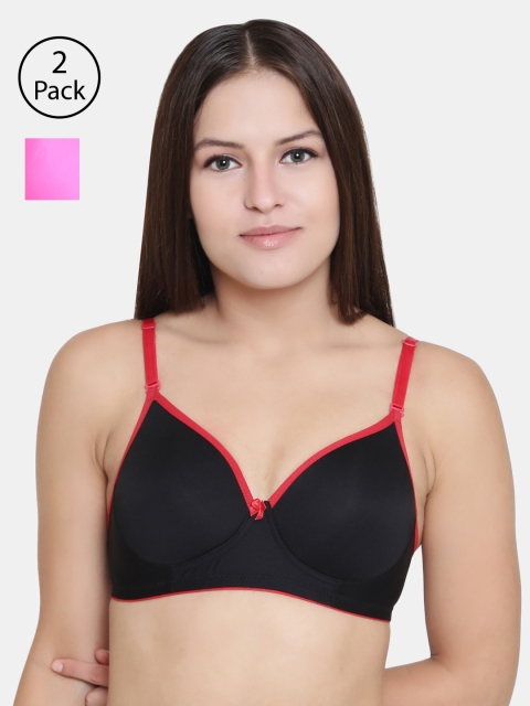 

Floret Pack of 2 Solid Non-Wired Lightly Padded T-shirt Bra T3016, Black