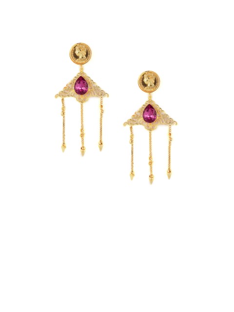 

ZeroKaata Gold-Plated & Purple Contemporary Handcrafted Drop Earrings