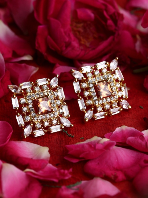 

Bhana Fashion Gold-Plated American Diamond Square Studs
